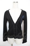 H jelly / クラウン×バラ刺繍レースアップカーディガン  黒 Y-25-12-04-062-HN-TO-SZ-ZY