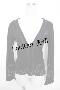 H jelly / クラウン×バラ刺繍レースアップカーディガン  黒 Y-25-12-04-062-HN-TO-SZ-ZS
