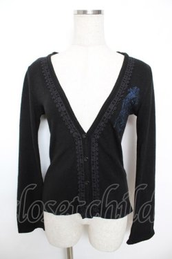 画像1: H jelly / クラウン×バラ刺繍レースアップカーディガン  黒 Y-25-12-04-062-HN-TO-SZ-ZY