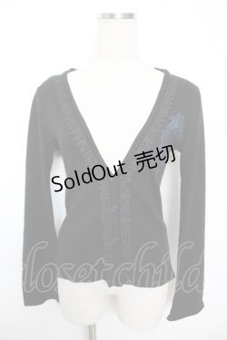 画像1: H jelly / クラウン×バラ刺繍レースアップカーディガン  黒 Y-25-12-04-062-HN-TO-SZ-ZS