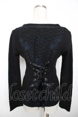 画像2: H jelly / クラウン×バラ刺繍レースアップカーディガン  黒 Y-25-12-04-062-HN-TO-SZ-ZY
