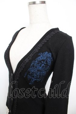 画像3: H jelly / クラウン×バラ刺繍レースアップカーディガン  黒 Y-25-12-04-062-HN-TO-SZ-ZY
