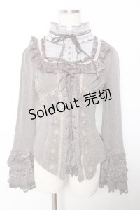 Ozz oneste / 薔薇刺繍レースアップレイヤードトップス  グレー Y-25-12-04-064-OO-TO-SZ-ZY