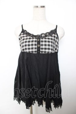 画像1: GRAMM / ギンガム切替チュニック  黒 Y-25-12-04-066-HN-OP-SZ-ZY