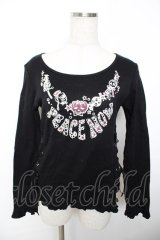 PEACE NOW / プリント編み上げカットソー M 黒 Y-25-12-04-075-PU-TO-SZ-ZY