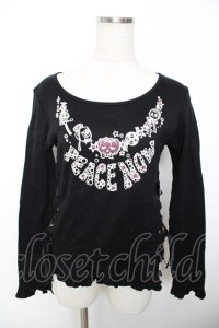 PEACE NOW / プリント編み上げカットソー M 黒 Y-25-12-04-075-PU-TO-SZ-ZY