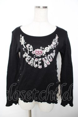 画像1: PEACE NOW / プリント編み上げカットソー M 黒 Y-25-12-04-075-PU-TO-SZ-ZY