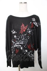 Deorart / ラメ蝶プリントニット M 黒 Y-25-12-04-078-PU-TO-SZ-ZY