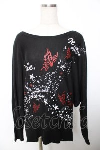 Deorart / ラメ蝶プリントニット M 黒 Y-25-12-04-078-PU-TO-SZ-ZY