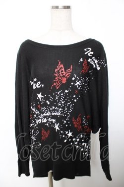 画像1: Deorart / ラメ蝶プリントニット M 黒 Y-25-12-04-078-PU-TO-SZ-ZY