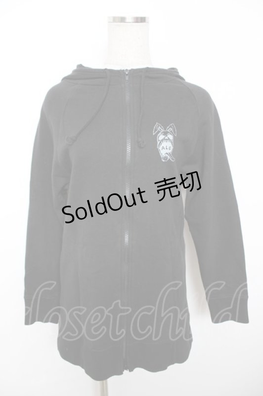 画像1: ALGONQUINS / うさぎプリントのパーカー  黒 Y-25-12-04-079-AL-TO-SZ-ZI (1)