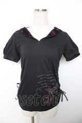 h.Jelly HONEY / サイドギャザーフードカットソー  黒 Y-25-12-04-080-HN-TO-SZ-ZY