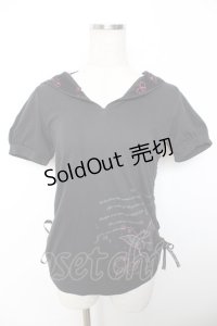 h.Jelly HONEY / サイドギャザーフードカットソー  黒 Y-25-12-04-080-HN-TO-SZ-ZY