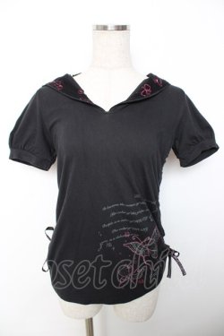 画像1: h.Jelly HONEY / サイドギャザーフードカットソー  黒 Y-25-12-04-080-HN-TO-SZ-ZY