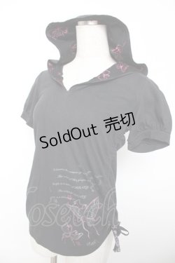 画像3: h.Jelly HONEY / サイドギャザーフードカットソー  黒 Y-25-12-04-080-HN-TO-SZ-ZY