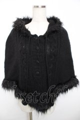 PEACE NOW / ファーフード付ニットポンチョ M 黒 Y-25-12-04-083-PU-JA-SZ-ZS
