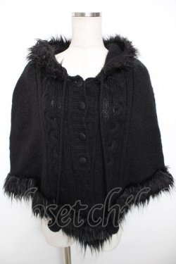 画像1: PEACE NOW / ファーフード付ニットポンチョ M 黒 Y-25-12-04-083-PU-JA-SZ-ZY