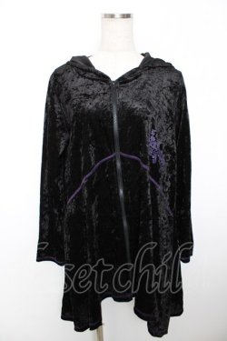 画像1: ALGONQUINS / ロゴptベロアネコミミ変形パーカー F 黒×紫 Y-25-12-04-090-AL-TO-SZ-ZY