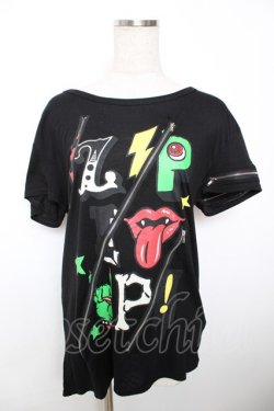 画像1: LISTEN FLAVOR / ZIPデザインTシャツ  黒 Y-25-12-04-111-PU-TO-SZ-ZY