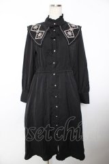 axes femme / 刺繍襟ワンピース F 黒 Y-25-12-04-126-AX-OP-SZ-ZY