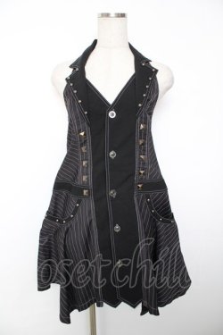 画像1: ALGONQUINS / ストライプ衿ホルタージャンパースカート M 黒 Y-25-12-04-134-AL-OP-SZ-ZY