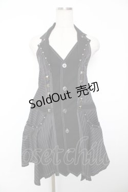 画像1: ALGONQUINS / ストライプ衿ホルタージャンパースカート M 黒 Y-25-12-04-134-AL-OP-SZ-ZI