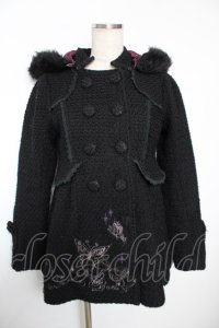 h.Jelly HONEY / リボン×蝶ファーフードコート  黒 Y-25-12-04-135-HN-CO-SZ-ZY