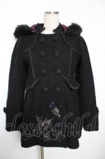 画像1: h.Jelly HONEY / リボン×蝶ファーフードコート  黒 Y-25-12-04-135-HN-CO-SZ-ZTC032 (1)