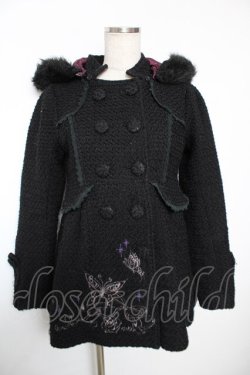 画像1: h.Jelly HONEY / リボン×蝶ファーフードコート  黒 Y-25-12-04-135-HN-CO-SZ-ZY