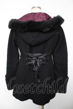 画像2: h.Jelly HONEY / リボン×蝶ファーフードコート  黒 Y-25-12-04-135-HN-CO-SZ-ZY