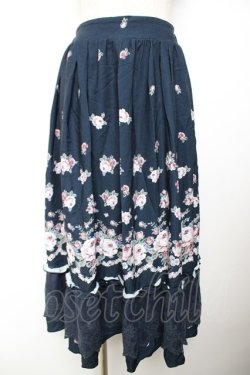 画像1: axes femme / パネル花柄フレアスカート M 紺 Y-25-12-04-148-AX-SK-SZ-ZY