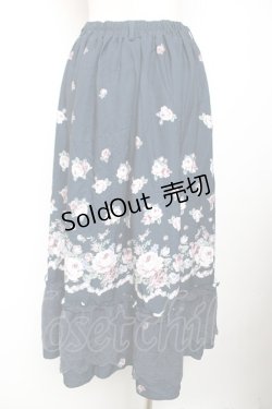 画像2: axes femme / パネル花柄フレアスカート M 紺 Y-25-12-04-148-AX-SK-SZ-ZI