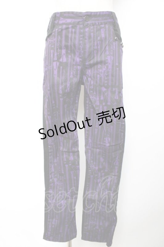 画像1: SEX POT ReVeNGe / ZIPプリントスキニーパンツ M 黒×紫 Y-25-12-04-162-SP-PA-SZ-ZI (1)