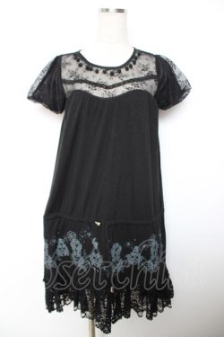 画像1: GRAMM / プリント裾レースカットワンピース  黒 Y-25-12-04-169-HN-OP-SZ-ZY