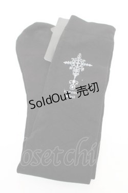 画像1: HN+nois / クロスptニーハイソックス  黒 Y-25-12-04-025-HN-ZA-SZ-ZY