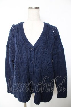 画像1: Franche Lippee / ケーブル編みニットカーディガン M 紺 Y-25-12-05-056-LO-TO-SZ-ZY