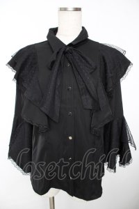 axes femme / ドットチュールリボン姫袖ブラウス F 黒 Y-25-12-05-063-AX-BL-SZ-ZY