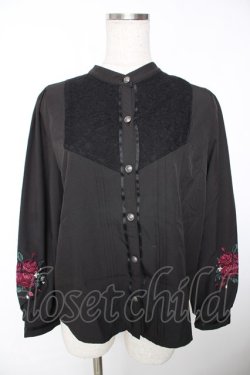 画像1: axes femme / 袖刺繍×ヨークレースブラウス F 黒 Y-25-12-05-064-AX-BL-SZ-ZY
