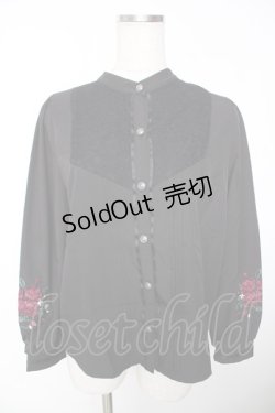 画像1: axes femme / 袖刺繍×ヨークレースブラウス F 黒 Y-25-12-05-064-AX-BL-SZ-ZS