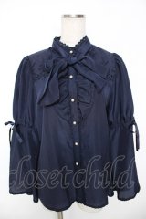 axes femme kawaii / 姫袖フリルブラウス  紺 Y-25-12-05-072-AX-BL-SZ-ZY