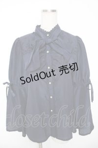 axes femme kawaii / 姫袖フリルブラウス  紺 Y-25-12-05-072-AX-BL-SZ-ZY