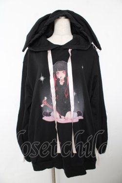 画像1: REFLEM / 雑魚ちゃんコラボうさ耳プルオーバーパーカー  黒 Y-25-12-05-087-PU-TO-SZ-ZY