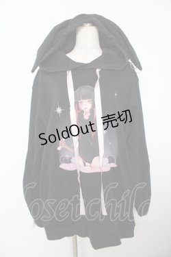 画像1: REFLEM / 雑魚ちゃんコラボうさ耳プルオーバーパーカー  黒 Y-25-12-05-087-PU-TO-SZ-ZS