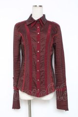 Ozz Croce / 二重襟ストライプスナップボタンシャツ  エンジ Y-25-12-05-088-OO-BL-SZ-OS