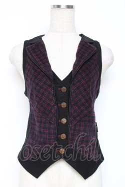 画像1: Ozz Croce / チェック柄切替ベスト  黒×赤 Y-25-12-05-093-OO-TO-SZ-ZY