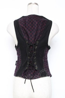 画像2: Ozz Croce / チェック柄切替ベスト  黒×赤 Y-25-12-05-093-OO-TO-SZ-ZY