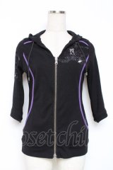 Ozz oneste / 金魚×朝顔刺繍五分袖パーカー  黒 Y-25-12-05-094-OO-TO-SZ-ZI