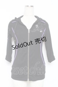 Ozz oneste / 金魚×朝顔刺繍五分袖パーカー  黒 Y-25-12-05-094-OO-TO-SZ-ZI