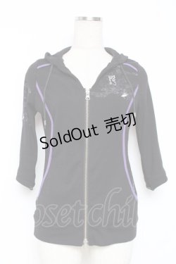 画像1: Ozz oneste / 金魚×朝顔刺繍五分袖パーカー  黒 Y-25-12-05-094-OO-TO-SZ-ZI