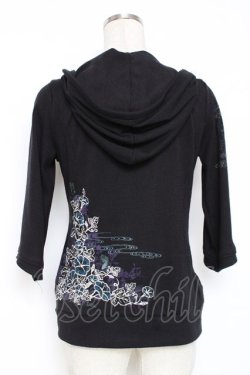 画像2: Ozz oneste / 金魚×朝顔刺繍五分袖パーカー  黒 Y-25-12-05-094-OO-TO-SZ-ZY